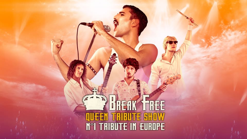 Break Free – Queen Tribute Show, Pietracuta (Rn) Potrebbe essere un'immagine raffigurante il seguente testo "康 BREAK FREE QUEEN TRIBUTE QUEENTRIBUTESHOW SHOW N°I TRIBUTE IN EUROPE"
