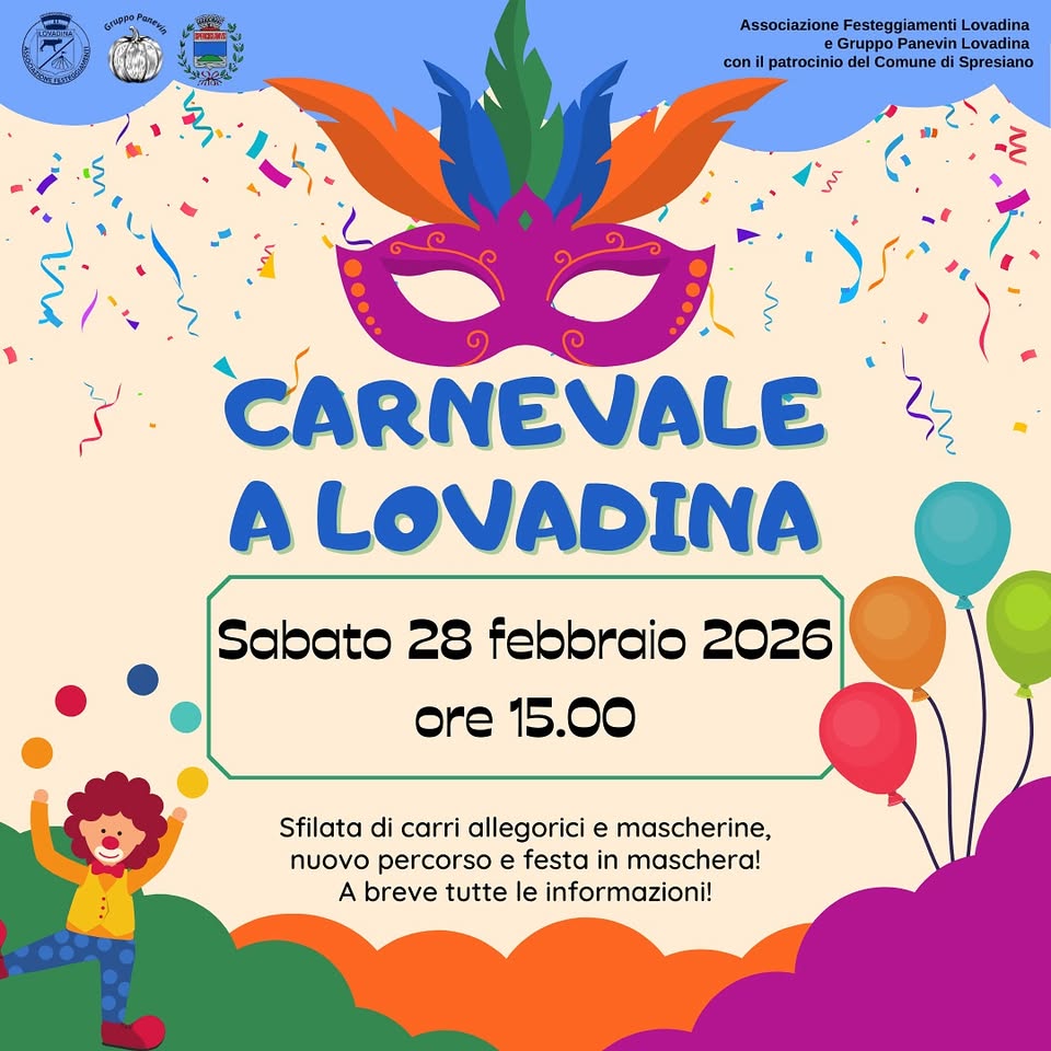 Evento Carnevale a Lovadina Locandina Carnevale a Lovadina - sabato 28 febbraio ore 15:00 - 17:00