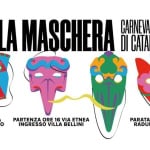 Carnevale sociale di Catania 2026: GIU LA MASCHERA! Potrebbe essere un'illustrazione raffigurante il seguente testo "GÙLA LA MASCHERA DI CATANIA 2026 CARNEVALE SOCIALE DOMENICA 15 FEBBRAIO PARTENZA ORE PARTENZAORE1GVIAETNEA 16 VIA ETNEA INGRESSO VILLA BELLINI PARATA CITTADINA RADUNO ORE 15"