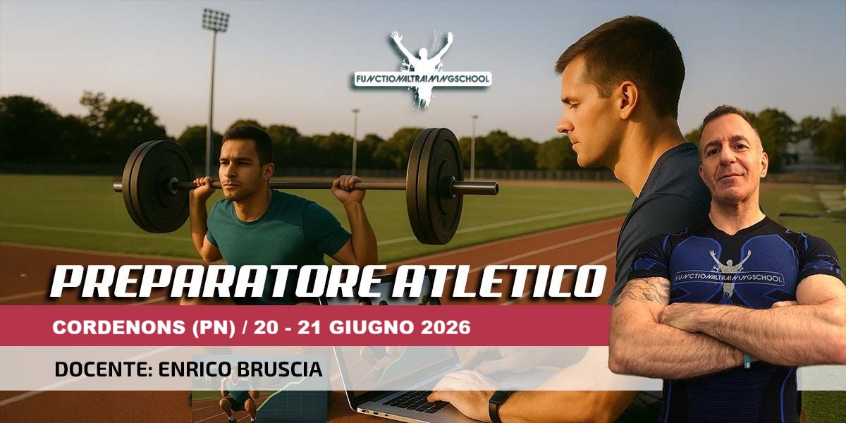 Corso Preparatore Atletico, Cordenons (PN) 20-21 Giugno 2026 Potrebbe essere un'immagine raffigurante football, culturismo e il seguente testo "FUNCTIOMILTRAIMWGSCHOOL ALMWGSCHOOL PREPARATORE ATLETICO CORDENONS (PN) 20 20-21 21 GIUGNO 2026 DOCENTE: ENRICO BRUSCIA ACTIOMALIRANIWGSCHOOL VCTIOMALTR AMINGSCHOOL"