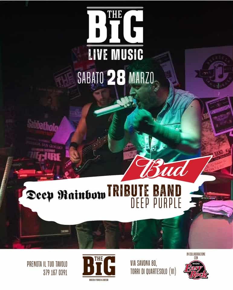 DEEP PURPLE TRIBUTE BAND @The Big Vicenza Potrebbe essere un'immagine raffigurante strumento musicale e il seguente testo "BIG THE LIVE MUSIC SABATO 28 SABATO28MARZO 28MARZO MARZO HURE BAKOФ Bud 3eep Hainbow TRIBUTE BAND DEEP PURPLE PRENOTA PRENOTAILTUOTAVOLD IL TUO TAVOLO 379 167 0391 INCO ICELIAAHIINE BIG TE BOCK FOROGBEER 000 BEER VIA SAVONA BO. TORRI DI QUARTESOLO FADIO Fasi Rock"