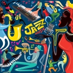 DINNER & LIVE MUSIC Potrebbe essere un contenuto grafico raffigurante tromba, pianoforte, sassofono e testo