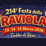 Festa della Raviola Potrebbe essere un'immagine raffigurante pasta e il seguente testo "214 も Festa della RAVIOLA 13 13.14 14 15 Marzo 2026 Trebbo di Reno"