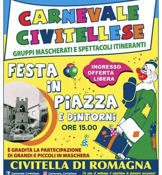 Forli Country@Carnevale Civitellese Potrebbe essere un'immagine raffigurante il seguente testo "INGRESSO OFFERTA LIBERA CARNEVALE CIVITELLESE ITINERANTI GRUPPI MASCHERATIE SPETTACOLI FESTA iN PiAZZA E DiNTORNI ORE 15.00 C!!IIIILI C!!!TLEITELLE LIITELERI È GRADITA LA PARTECIPAZIONE DI GRANDIE E PICCOLI IN MASCHERA CIVITELLA DI ROMAGNA Carnevale Clvitellese G Carnevale Civitellese (in caso di maltempo aspettiamo domenica successiva)"