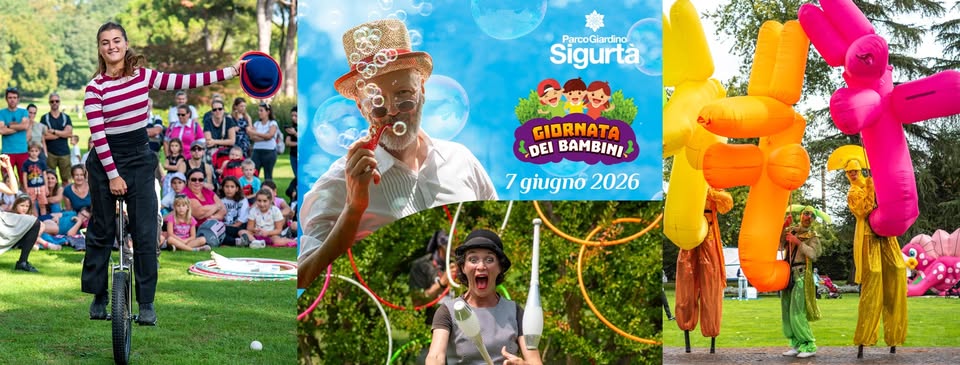 GIORNATA DEI BAMBINI PRIMAVERA Potrebbe essere un'immagine raffigurante il seguente testo "ParcoGiardino Sigurtà GIORNATA IDEI BAMBINI 7 giugno 2026"