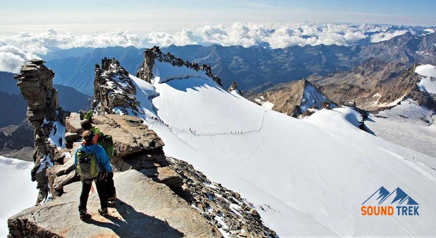 Gran Paradiso 4061 – Quinta Edizione Potrebbe essere un'immagine raffigurante arrampicata, montagna e il seguente testo "SOUND TREK"