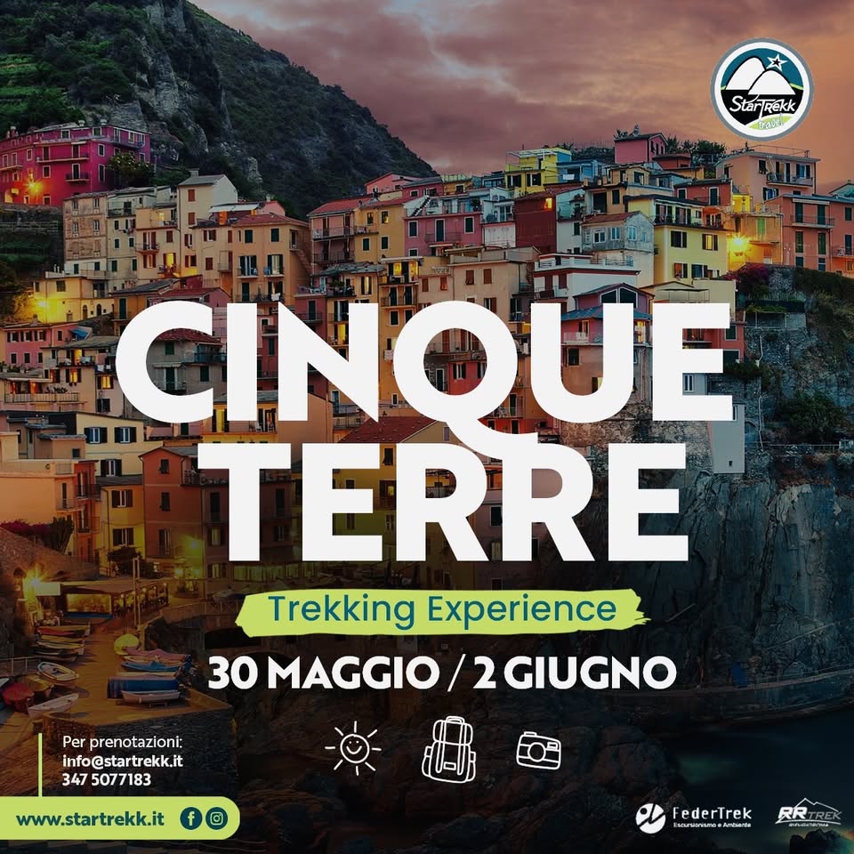 Evento Le Cinque Terre Con Startrekk Locandina Le Cinque Terre Con Startrekk - da sabato 30 maggio - martedì 2 giugno 2026 ore 08:00 ore 18:00