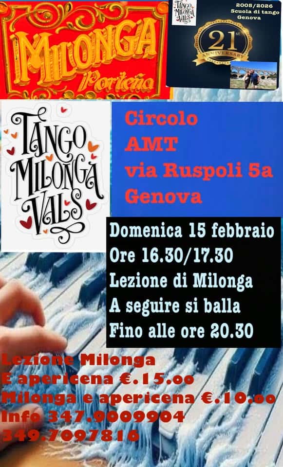 Evento Lezione e milonga pomeridiana Locandina Lezione e milonga pomeridiana - domenica 15 febbraio ore 16:30 - 20:15
