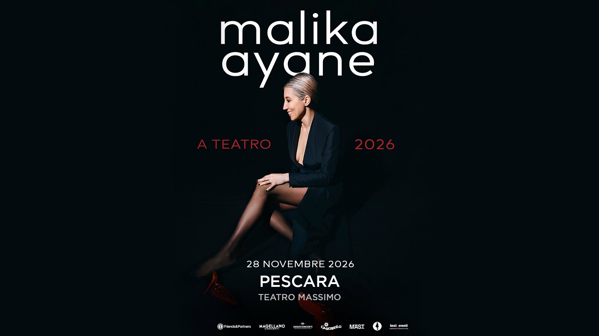 Malika Ayane – 27.11.26 – Pescara, Teatro Massimo Potrebbe essere un'immagine raffigurante testo