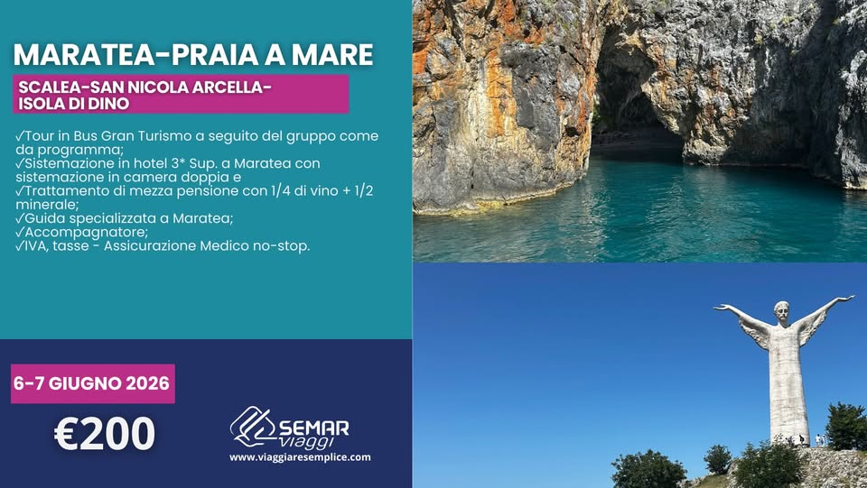 Evento Maratea – Praia A Mare – Scalea – San Nicola Arcella – Isola Di Dino Locandina Maratea – Praia A Mare – Scalea – San Nicola Arcella – Isola Di Dino - sabato 6 giugno ore 07:00 - 09:00