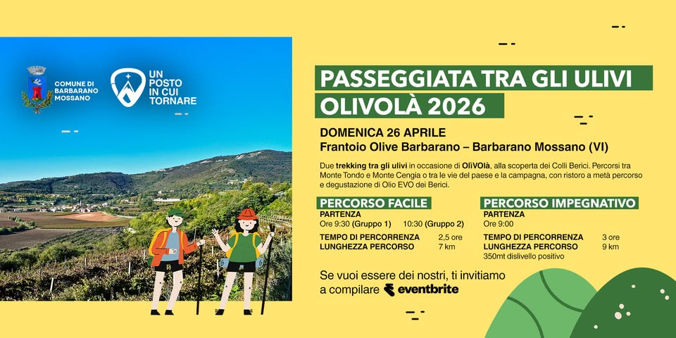 Evento Passeggiata Tra Gli Ulivi . Olivolà 2026 Locandina Passeggiata Tra Gli Ulivi . Olivolà 2026 - domenica 26 aprile ore 09:00 - 11:00