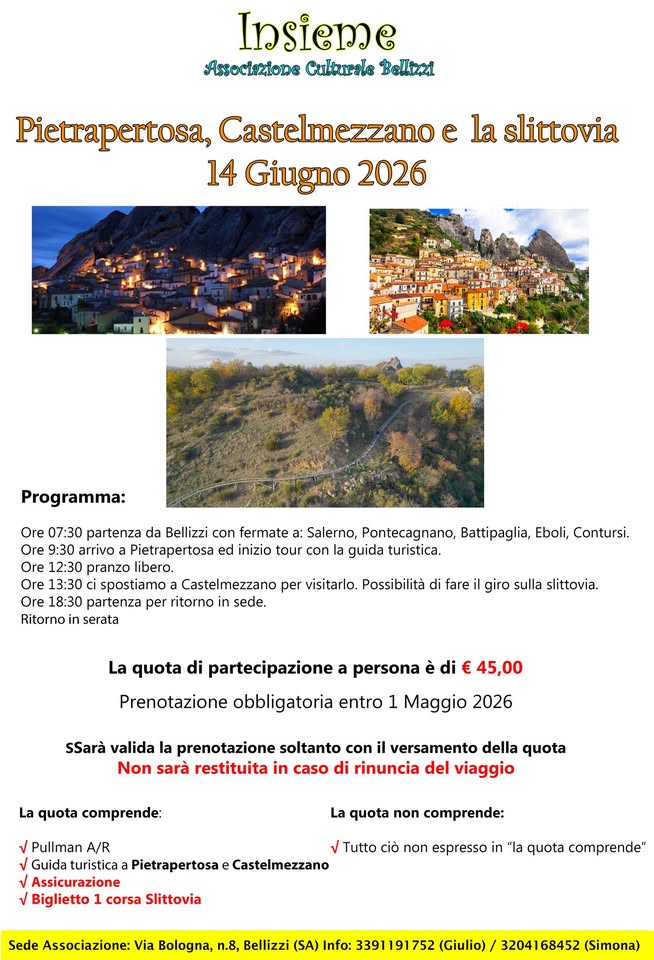 Evento Pietrapertosa, Castelmezzano e la slittovia 14 Giugno 2026 Locandina Pietrapertosa, Castelmezzano e la slittovia 14 Giugno 2026 - domenica 14 giugno ore 07:30 - 22:00