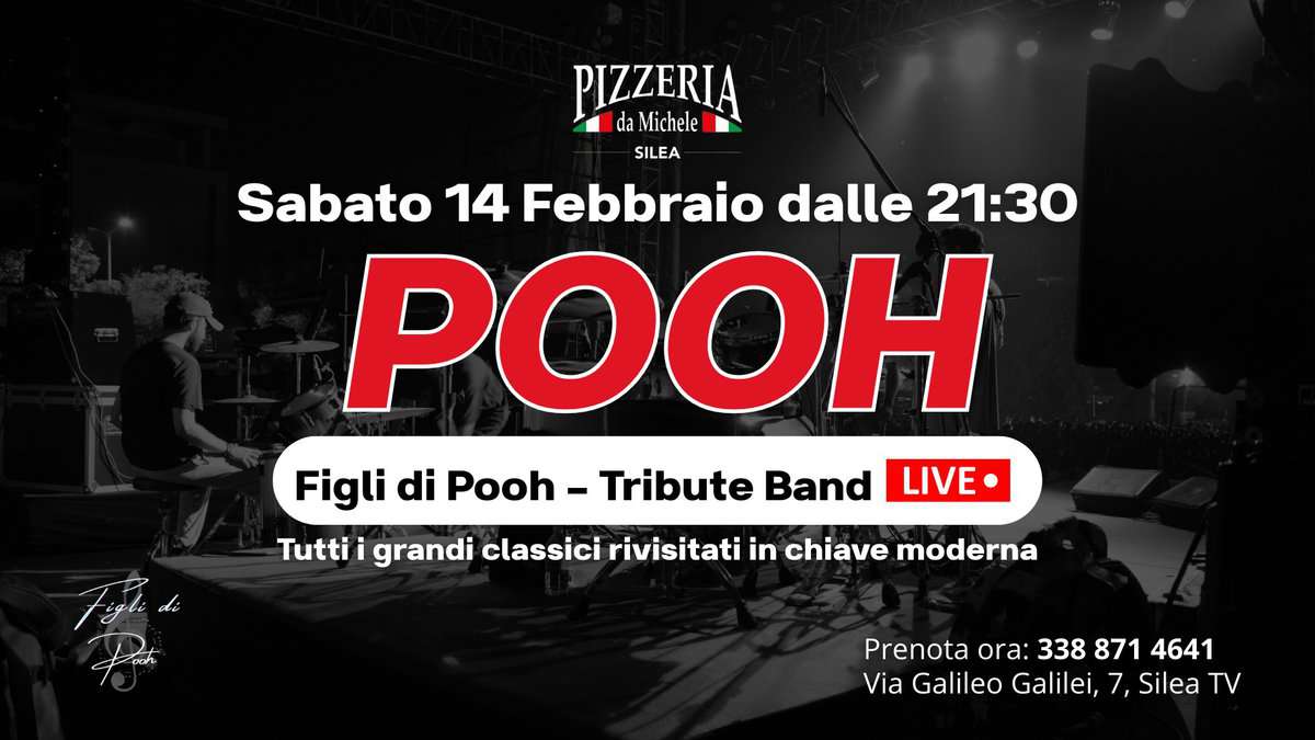 Evento POOH – Figli di Pooh Tribute Band Locandina POOH – Figli di Pooh Tribute Band - sabato 14 febbraio ore 21:30 - 23:30