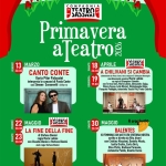 PRIMAVERA A TEATRO 2026 – COMPAGNIA TEATRO SASSARI Potrebbe essere un'immagine raffigurante il seguente testo "SASSARI M TEATPOI SASSAKI Primavera aTeatro 13 MARZO 18 APRILE 20.30 CANTO CONTE 20.30 A CHILIVANI llaria Pilar Patassini interpreta| canzoni ¡Paolo Conte 19 séollannted con Simone Sansonetti chitarra SASSARI CAMBIA Sanna, Ghisu, 高 22 MAGGIO 20.30 LA FINE DELLA FINE DEM 23 diS Ste tefano Dionisi regi con Claudio Dionisi Stefano Dionisi aiaton Stefano Dianisi 30 MAGGIO 20.30 BALENTES FEMMINAS FATU ISTORIA NOSTRA con Cristina Daniela Musiu, Isella Orchis Carla ornasio, Poddu, POSTO UNICO: Intero 15 Ridotto 12 (under studenti over 65) Segreteria organizzativa: COMPAGNIA TEATRO SASSARI c/o CINE -07100 349/1926011- 336/817361 leatrosassari@itiscali.it www.teatrosassar.it wwwfacebookcm/campagntasassa COMUNED BABBARI"