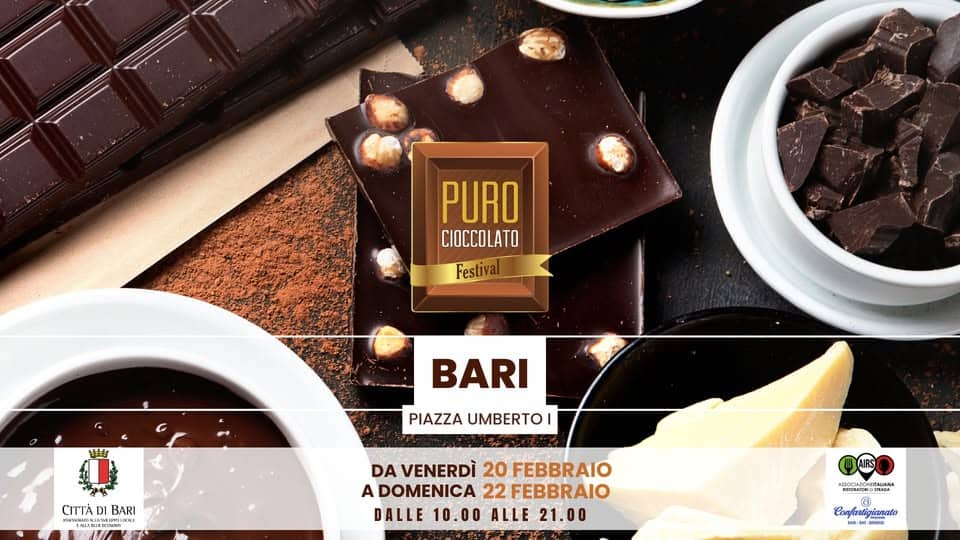 PURO CIOCCOLATO FESTIVAL BARI Potrebbe essere un'immagine raffigurante barretta di cioccolato e testo