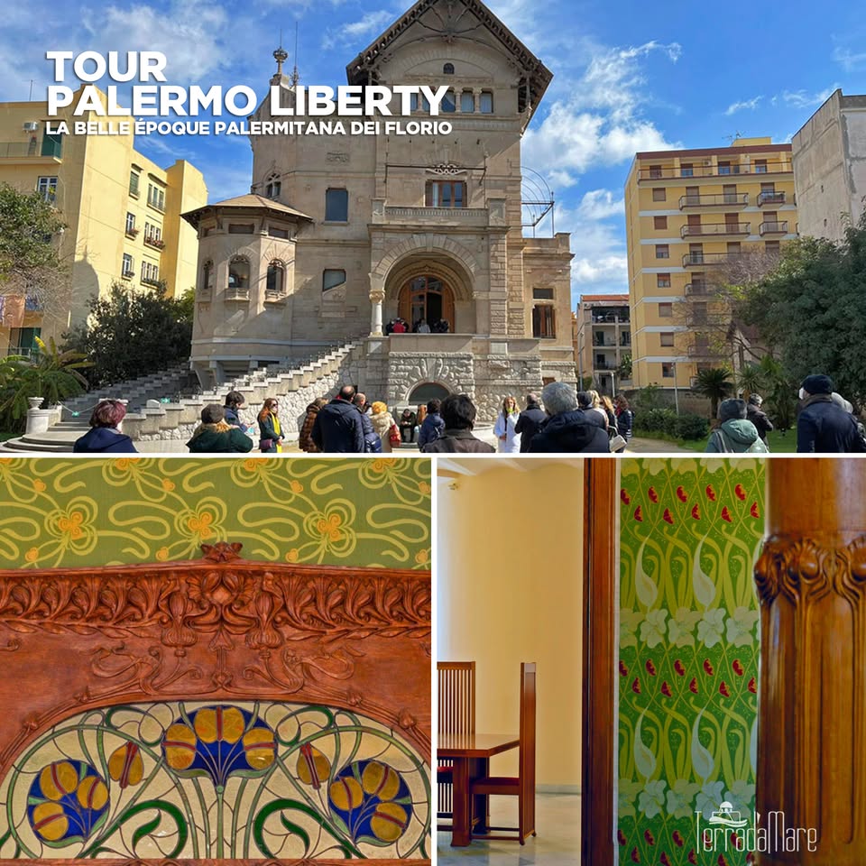 Tour Palermo Liberty | La Belle époque palermitana dei Florio Potrebbe essere un'immagine raffigurante Piazza di Spagna, la Basilica del Santuario Nazionale dell'Immacolata Concezione e il seguente testo "TOUR PALERMOLIBERTY PALERMO LIBERTY LA BELLE ÉPOQUE PALERMITANA LERMIT ANA DEI FLORIO TerTBcnar erraoaH"
