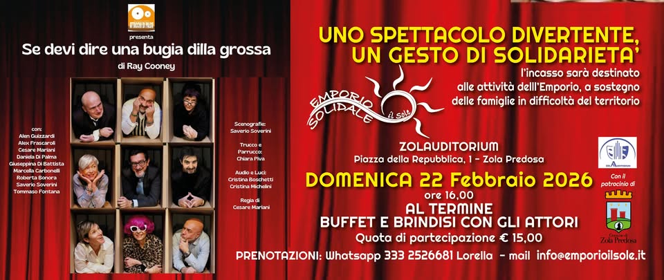 Evento Uno Spettacolo Divertente, Un Gesto Di Solidarieta’ A Teatro “Se Devi Dire Una Bugia Dilla Grossa” Locandina Uno Spettacolo Divertente, Un Gesto Di Solidarieta’ A Teatro “Se Devi Dire Una Bugia Dilla Grossa” - domenica 22 febbraio ore 16:00 - 18:00