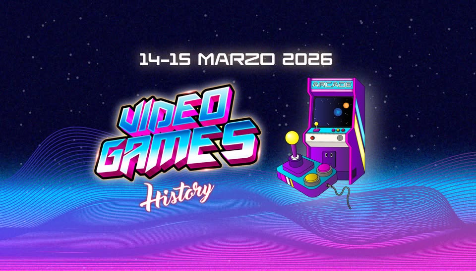 Video Games History Padova – 14 e 15 marzo 2026 Potrebbe essere un'illustrazione raffigurante il seguente testo "14-15 MARZO 2026 ARC ARCADE ג ·… UIDED GAMES History"