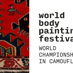 WBF Italy Potrebbe essere un disegno raffigurante il seguente testo "world bodypainting festival World Championship Champ in Camouflage & Facepainting Sterzing/ Sterzing/Vipiten /Vipiteno Italy 03.07.-04.07.2026 2026 03.07 Sterzing wbt KRYOLAN Superstar"