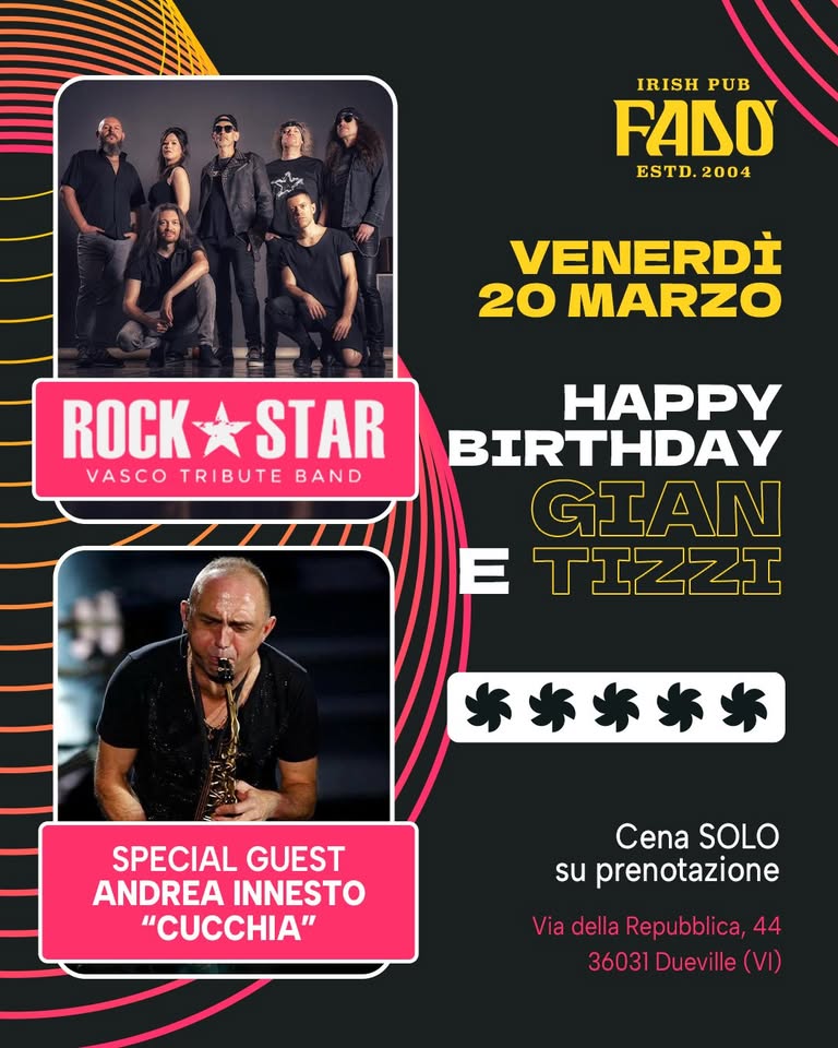 Evento 20/03 Rock Star & Andrea “Cucchia” Innesto Live – Fadò Irish Pub – Dueville (Vi) Locandina 20/03 Rock Star & Andrea “Cucchia” Innesto Live – Fadò Irish Pub – Dueville (Vi) - venerdì 20 marzo ore 22:00 - 00:00