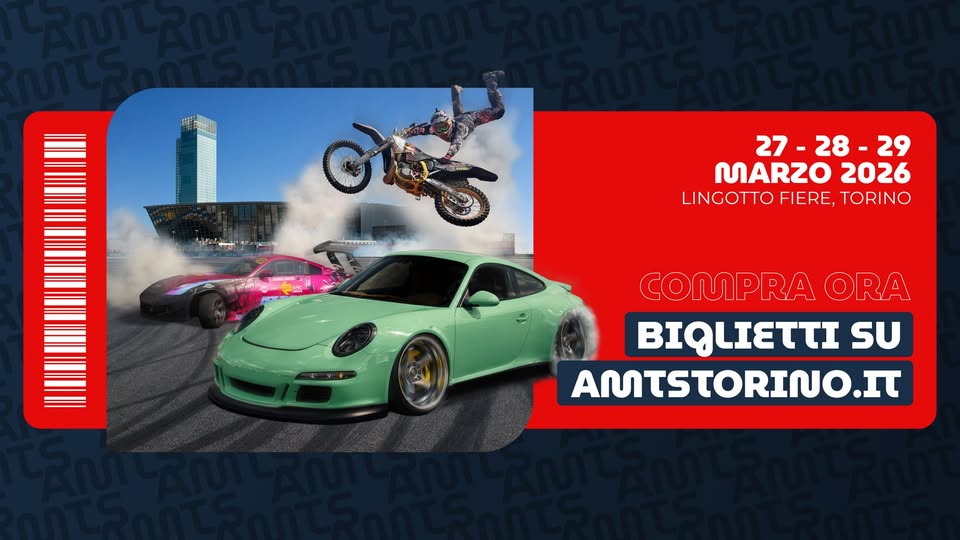 AMTS Auto Moto Turin Show Potrebbe essere un'immagine raffigurante il seguente testo "लो्डड 27-28-29 29 27 28 MARZO 2026 LINGOTTO FIERE, LINGOTTOFIERE,TORINO TORINO ORA ΒΙθι SU ΑΜστοκο."
