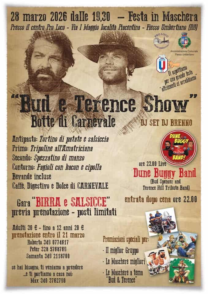 BUD E TERENCE SHOW – BOTTE DI CARNEVALE – Potrebbe essere un'immagine raffigurante testo