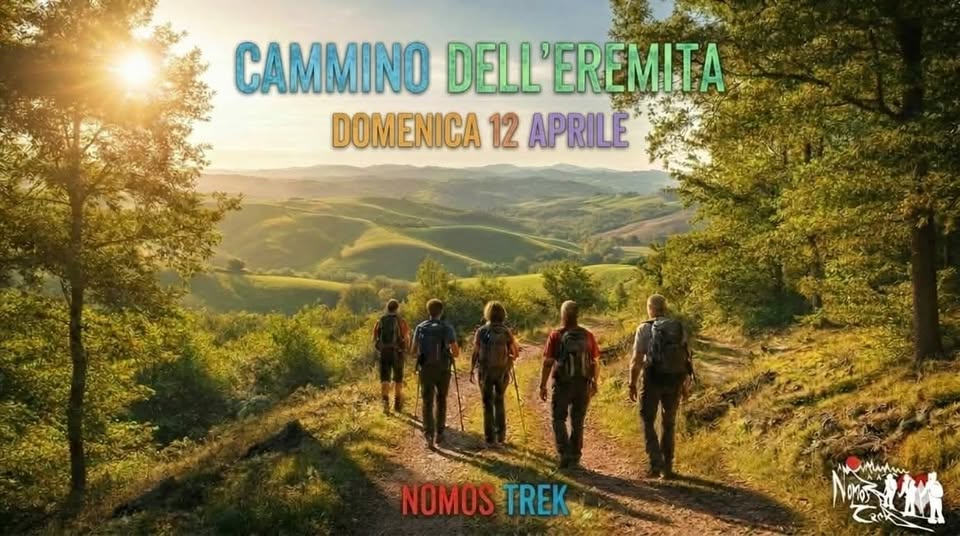 Potrebbe essere un'immagine raffigurante il seguente testo "CAMMINO DELL' 'EREMITA SABATO 14 MARZO NOMOSTREK NOMOS TREK TREA"