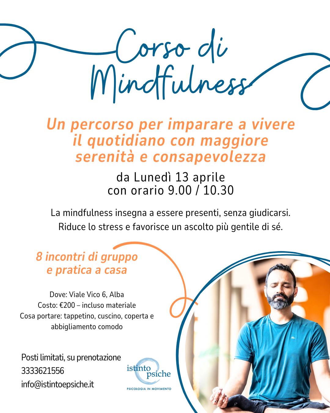 Evento Corso di Mindfulness Locandina Corso di Mindfulness - da lunedì 13 aprile - lunedì 8 giugno 2026 ore 09:00 ore 10:30