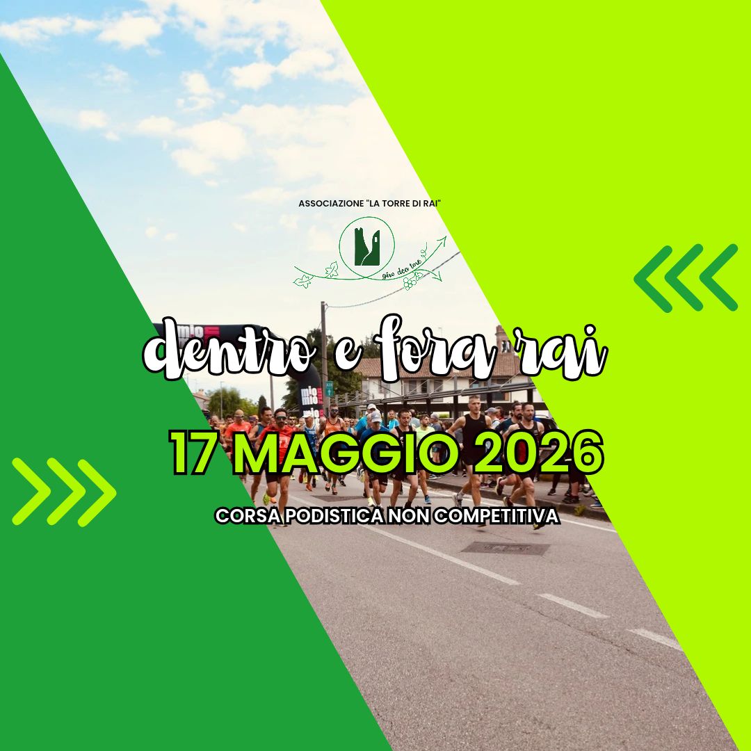 Dentro e Fora Rai 2k26 Potrebbe essere un'immagine raffigurante strada e il seguente testo "ASSOCIAZIONE TORRE ASSOCIAZIONETATORREDIRAT DIRAI" IRAI لا ឧ្រាស់ <<< dentro dentroefora e foravir rai >>> 17 MAGGIO 2026 CORSAPODISTICANON CORSAPODISTICANONCOMPETTIYA NON COMPETITIVA"