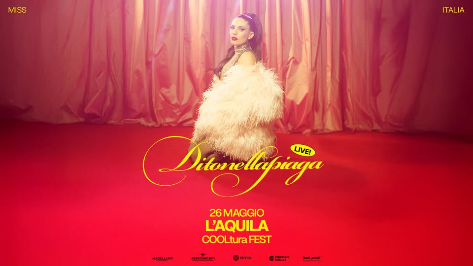 Ditonellapiaga – 26.05.26 – L’Aquila, COOLtura Festival Potrebbe essere un'immagine raffigurante testo