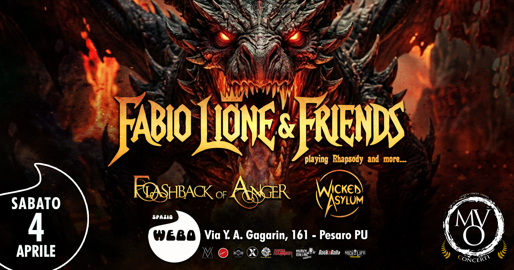 Fabio Lione & Friends/ Flashback of Anger/ Wicked Asylum Live Spazio Webo (PU) Potrebbe essere un'immagine raffigurante testo