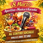 FESTA DELLA DONNA – APERITIVO IN MUSICA Potrebbe essere un'immagine raffigurante il seguente testo "Festa della Donna 8 Marzo Aperitivo in Musica & Karaoke AL CENTRO SOCIALE DALLE ORE 17:00 VI ASPETTIAMO PER UNA SERATA DI DIVERTIMENTO! Organizzato da: Proloco San Mauro Mare® Con il patrocinio del Comune d di San Mauro Pasco A"