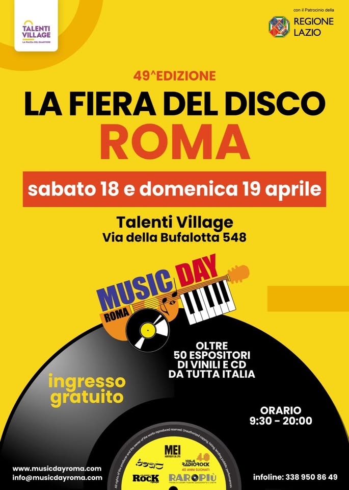 Evento Fiera Del Disco Roma – Music Day Roma 49º Edizione Locandina Fiera Del Disco Roma – Music Day Roma 49º Edizione - da sabato 18 aprile - domenica 19 aprile 2026 ore 09:30 ore 20:00