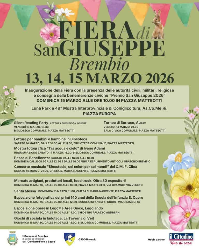 Evento Fiera di San Giuseppe – Brembio 2026 Locandina Fiera di San Giuseppe – Brembio 2026 - da venerdì 13 marzo - domenica 15 marzo 2026 ore 18:30 ore 19:00