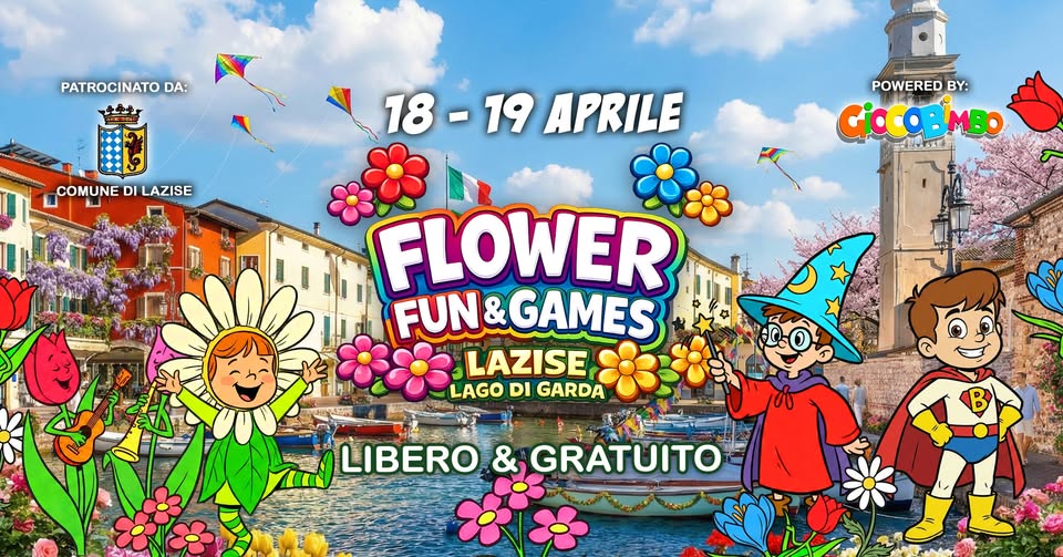 Evento Flower Fun & Games – Comune di Lazise Locandina Flower Fun & Games – Comune di Lazise - da sabato 18 aprile - domenica 19 aprile 2026 ore 14:00 ore 17:30