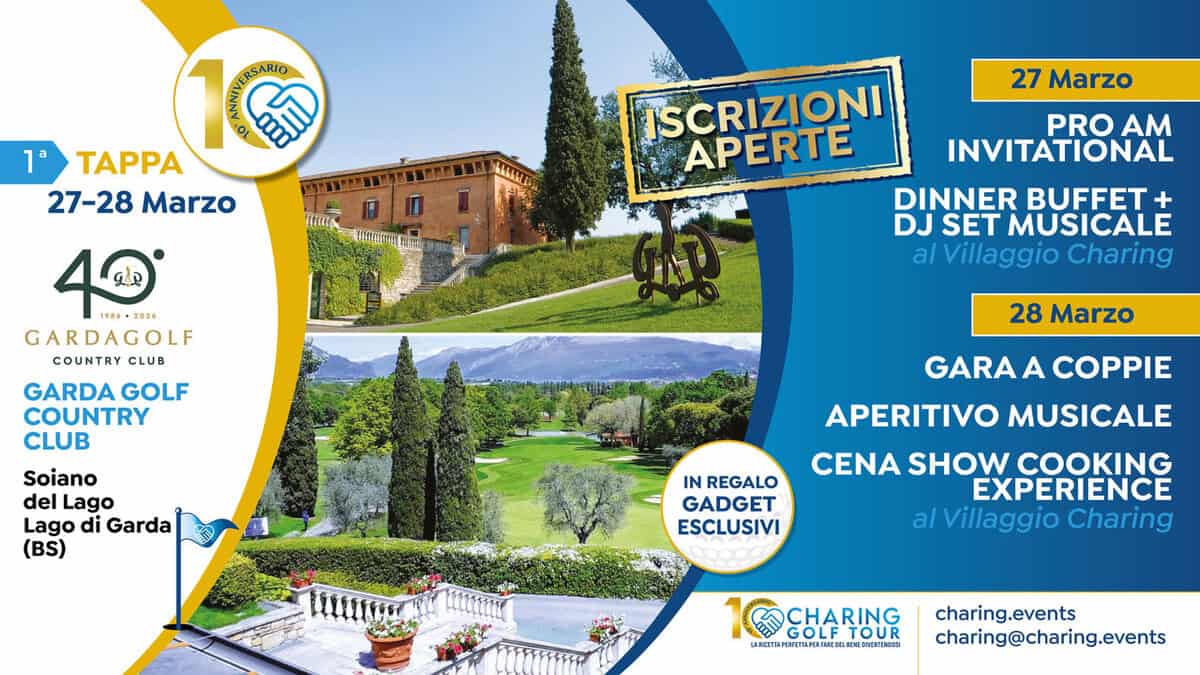 Evento Garda Golf Country Club 27 e 28 Marzo 1° tappa Charing Golf Tour 2026 Locandina Garda Golf Country Club 27 e 28 Marzo 1° tappa Charing Golf Tour 2026 - da venerdì 27 marzo - sabato 28 marzo 2026 ore 08:00 ore 23:00