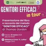Genitori efficaci in tour – 21 marzo 📍 Oleggio NO Potrebbe essere un'illustrazione raffigurante il seguente testo "edizioni L. meridiana parliamoci ROCOLACERIONA LIBRO ်မီး GENITORI EFFICACI in tour Presentazione del libro e racconto del metodo "GENITORI EFFICACI" di Thomas Gordon Sabato 21 marzo 2026 alle ore 16:00 Biblioteca Civica "E. Julitta" Oleggio (NO)"