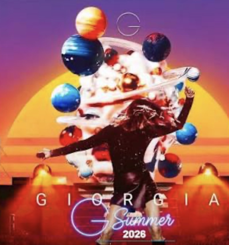 GIORGIA Summer tour 2026 Potrebbe essere un'immagine raffigurante il seguente testo "G A وي smner QF R Sisnmer 2026"
