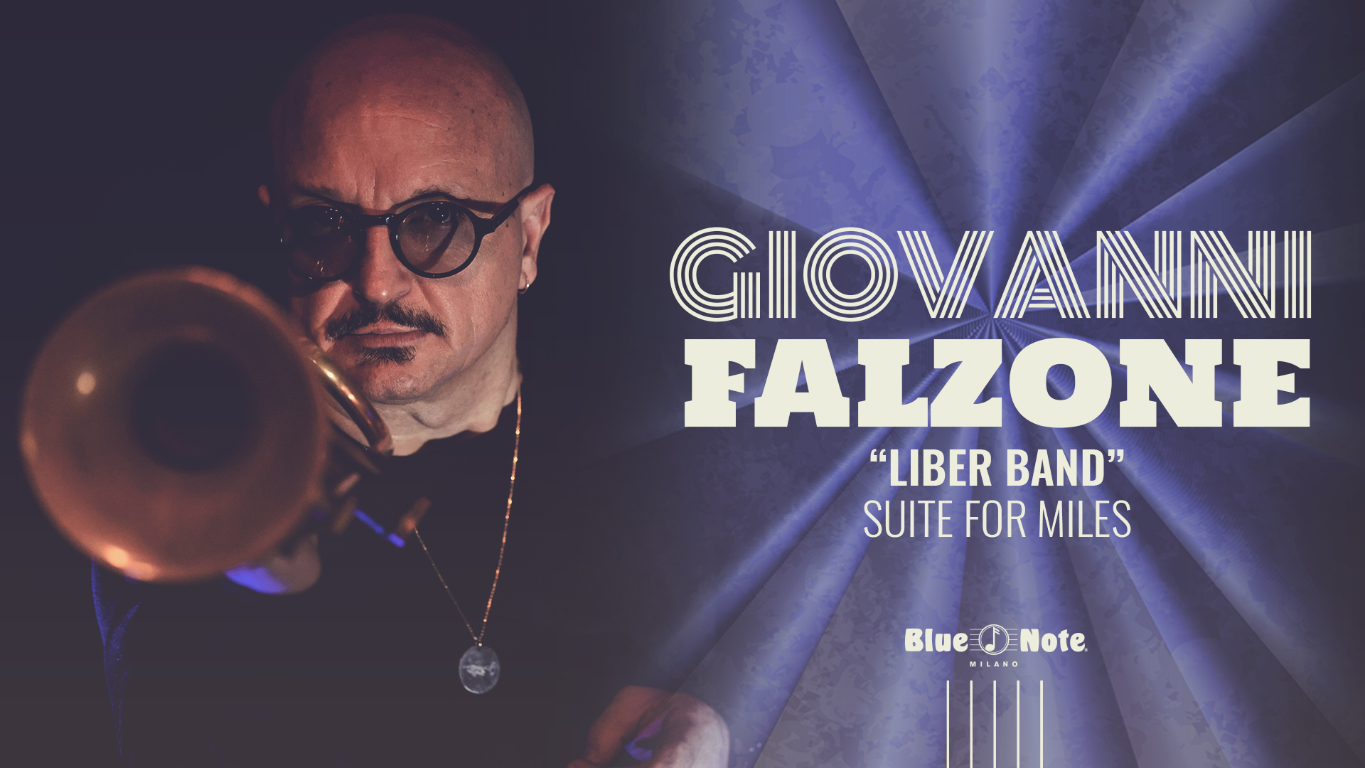 Potrebbe essere un'immagine raffigurante sassofono, tromba, clarinetto, ottone e il seguente testo "GOVANN ANN FALZONE "LIBER BAND" SUITEFORMILES SUITE FOR MILES Blue BlueNote Note MILAHO"