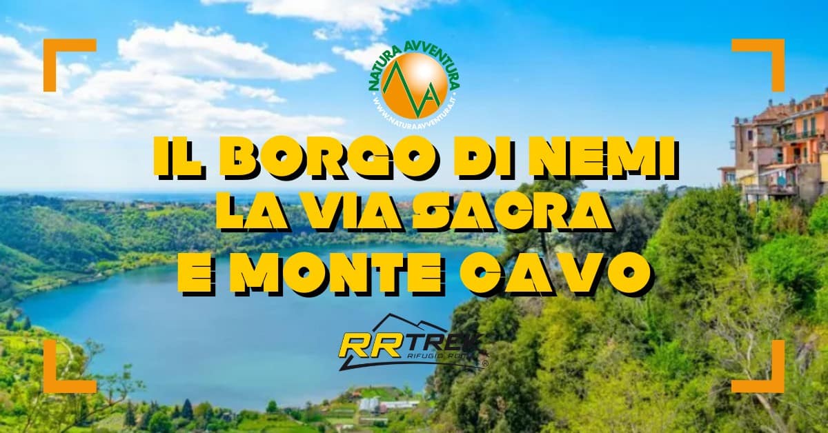 IL BORGO DI NEMI LA VIA SACRA E MONTE CAVO Potrebbe essere un'immagine raffigurante il seguente testo "ጽ ר អ NVENIE MA IL BORGO DI MI LA VIA SAORA E MONTE CAVO RR RRTR RIFUG ٦ ש"