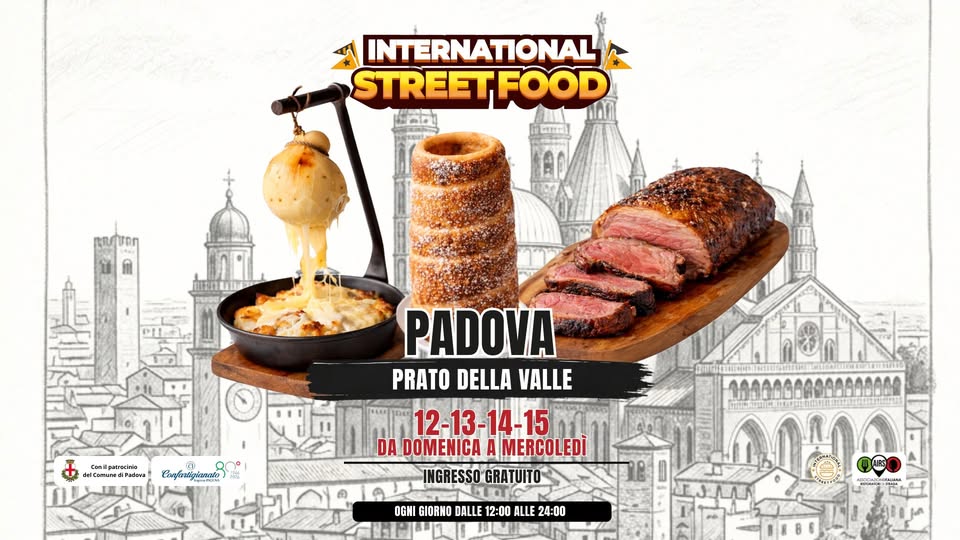 Evento International Street Food Padova Locandina International Street Food Padova - da domenica 12 aprile - mercoledì 15 aprile 2026 ore 12:00 ore 21:45