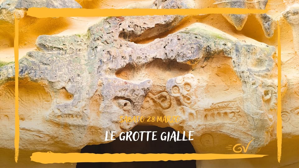 LE GROTTE GIALLE Potrebbe essere un'illustrazione raffigurante il seguente testo "28 SABATO ABATO28MARZO MARZO LE GROTTE EGROTTEGIAL GIALLE"
