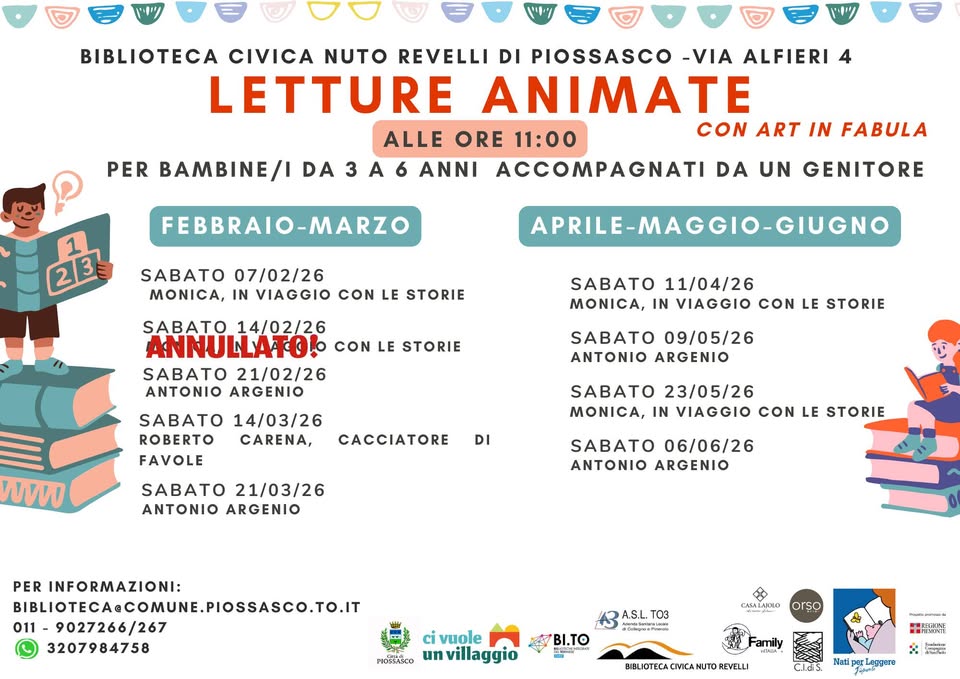 Evento Letture Animate Locandina Letture Animate - da sabato 21 febbraio - sabato 6 giugno 2026 ore 11:00 ore 12:00