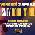Lo Stretto Indispensabile (il tuo Disney Rock’n’Roll Show) / Fuori Orario – Taneto di Gattatico (RE) Potrebbe essere un'immagine raffigurante il seguente testo "VENERDI 3 APRILE LIVE IL TUO DISNEY ROCK N' ROLL SHOW FUORI ORARIO TANETO DI GATTATICO REGGIO EMILIA STRETTO nPEMИHbl/ மநட"