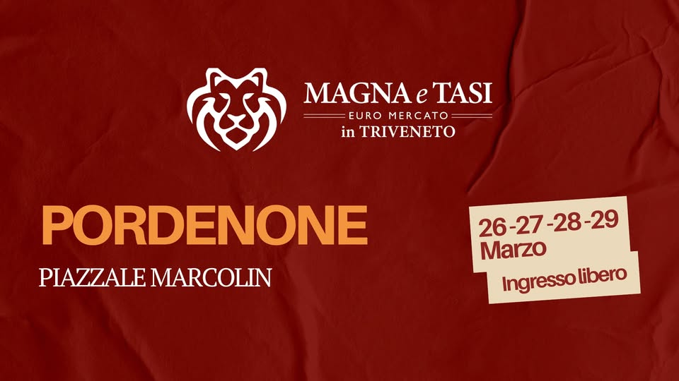 Potrebbe essere un'immagine raffigurante ‎il seguente testo "‎ی MAGNA MAGNAeTASI e TASI EURO MERCATO in TRIVENETO PORDENONE PIAZZALE MARCOLIN 26-27 26-27-28-29 Marzo Ingresso Ingressolibero libero‎"‎