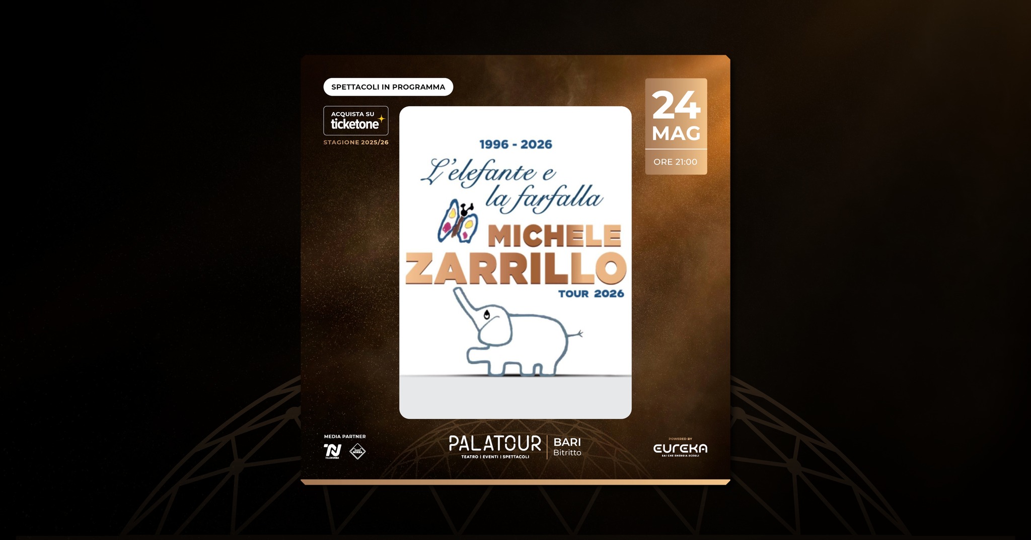 Evento Michele Zarrillo L’elefante e la farfalla Locandina Michele Zarrillo L’elefante e la farfalla - domenica 24 maggio ore 21:00 - 23:00
