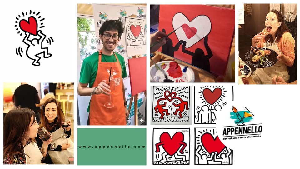 Potrebbe essere un disegno raffigurante ‎cuore e ‎il seguente testo "‎APPEM PPE! PPENNELL , LLO ا PENNELLE لله on ممرکک ممی 6 P www.appennello.com penne APPENNELLO dipingi una serata divertente HNARAHS‎"‎‎