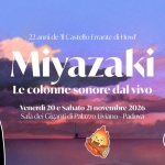 Miyazaki 🏰 le colonne sonore dal vivo 🐉 in Sala dei Giganti Potrebbe essere un disegno raffigurante il seguente testo "22annide 22 anni de Il Castello Errante di lowl' Miyazaki Le colonne sonore dal νίνο Venerdì 20 e Sabato 21 novembre 2026 Sala dei Giganti di Palazzo Liviano Padova Clair ne Biglietti Bigliettisu: SLC DICE"