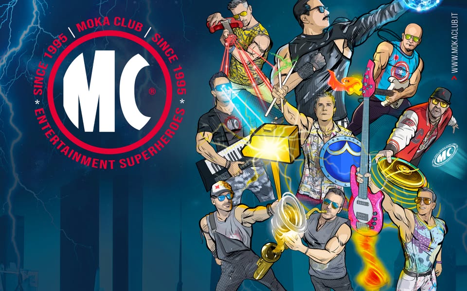 Moka Club@Frontemare – Rimini Potrebbe essere un contenuto di pop art raffigurante Superman e testo