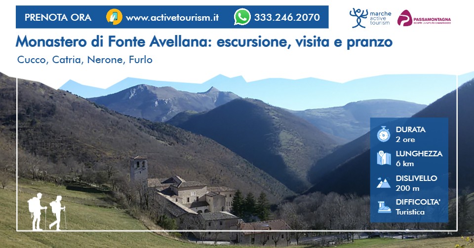 Evento Monastero di Fonte Avellana escursione, visita e pranzo Locandina Monastero di Fonte Avellana escursione, visita e pranzo - da domenica 26 aprile - domenica 1 novembre 2026 ore 09:30 ore 12:30